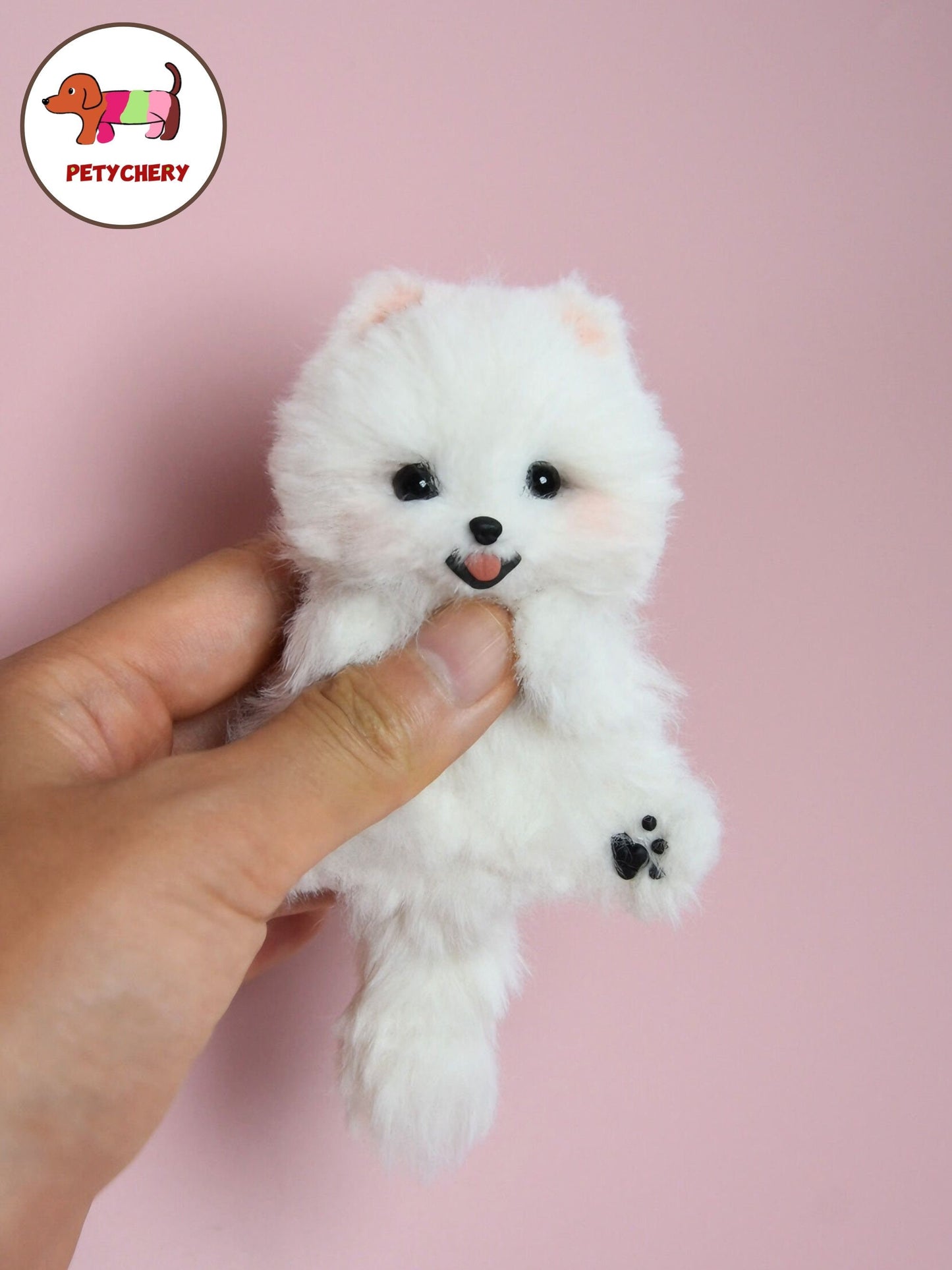 Peluche de Pomerania en miniatura, juguete de apoyo emocional, miniatura de perro, juguetes para casa de muñecas Blythe OB11/Barbie/BJD, llavero de perro, mascota realista de peluche - 1
