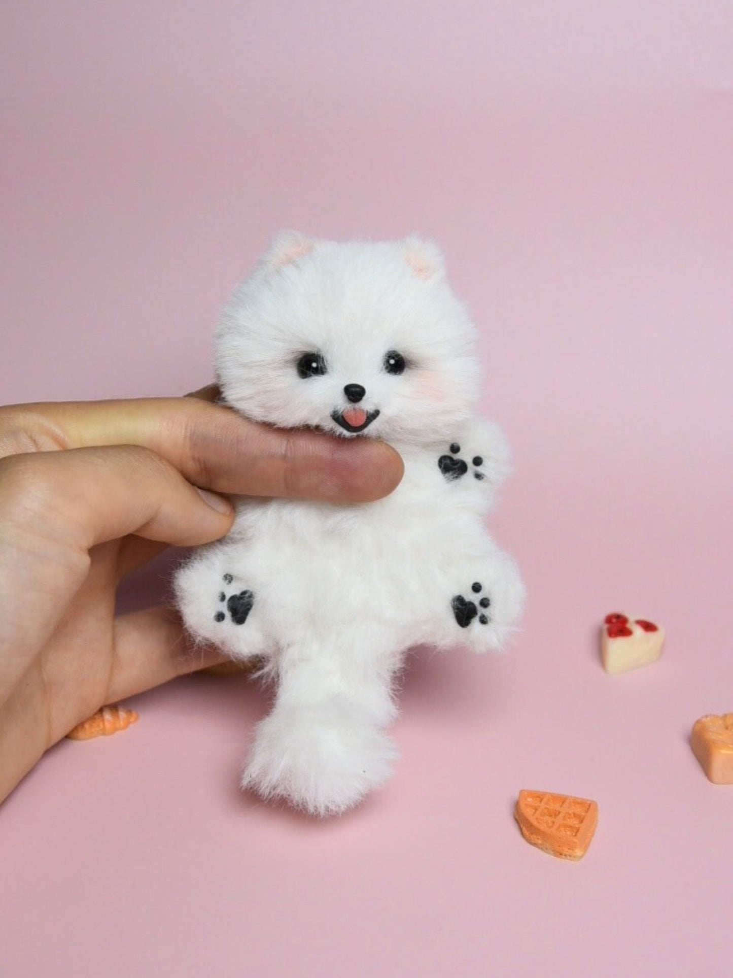 Peluche de Pomerania en miniatura, juguete de apoyo emocional, miniatura de perro, juguetes para casa de muñecas Blythe OB11/Barbie/BJD, llavero de perro, mascota realista de peluche - 1