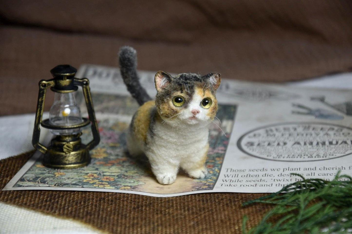 Miniature Cat Toy 2-Inch Tall | Calico Cat Plush | Miniature Figurine | Custom Pet Plush for Dollhouses | Carry Your mini Pet everywhere