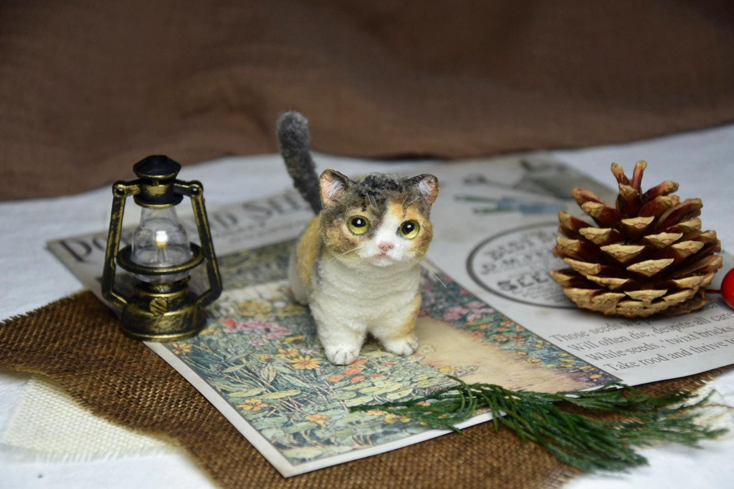 Miniature Cat Toy 2-Inch Tall | Calico Cat Plush | Miniature Figurine | Custom Pet Plush for Dollhouses | Carry Your mini Pet everywhere