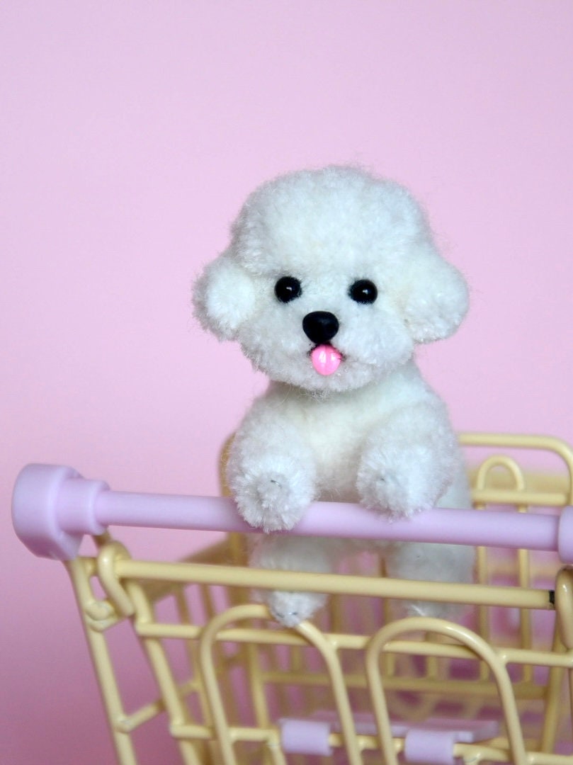 Bichon Frise Miniature Toy, Doll House Dog for Blythe Ob11/Barbie/Bjd Doll, Handmade Dogs ,Dog Keychain Pendant, Dollhouse Miniature Pets