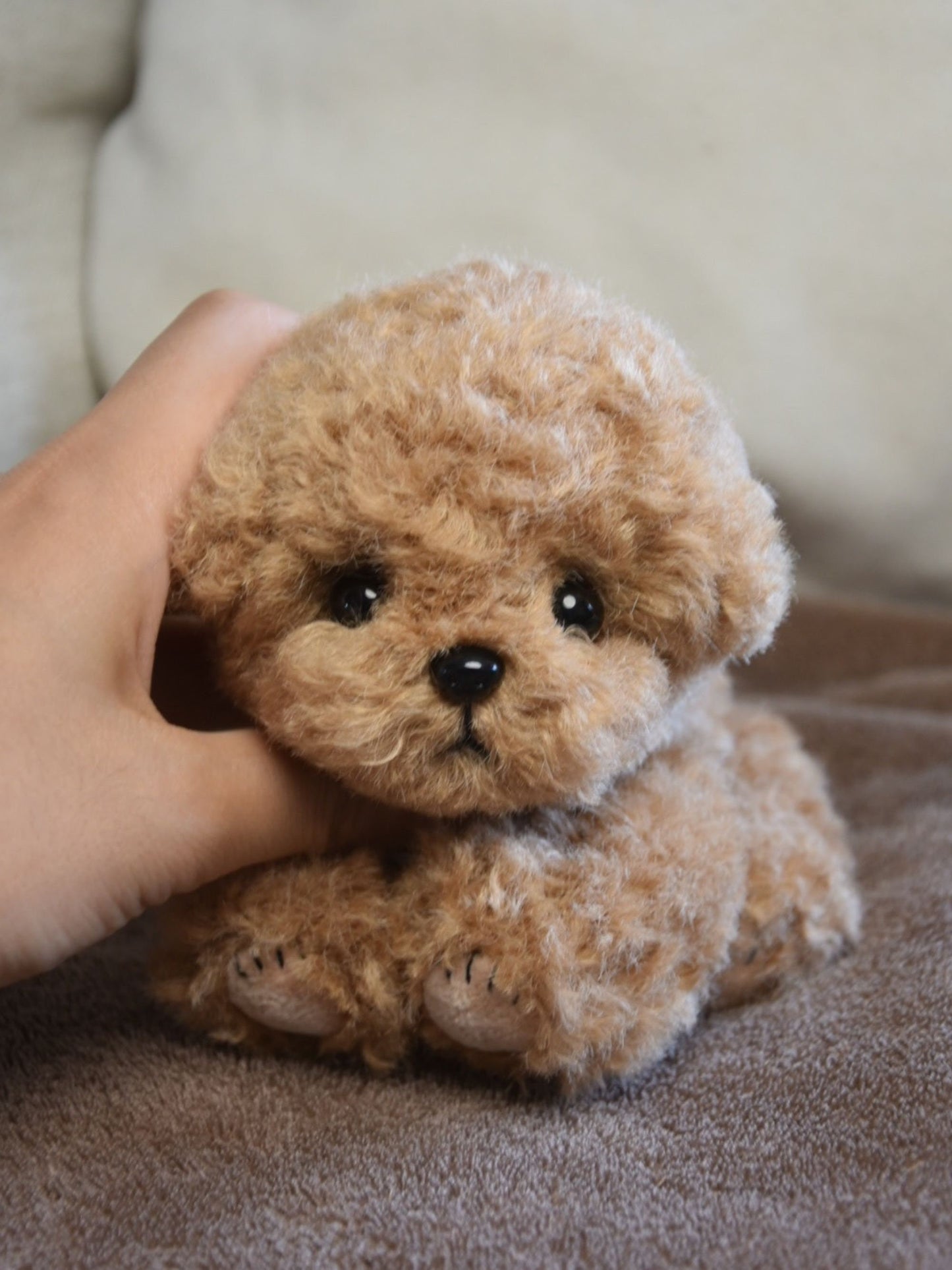 Chocolate Brownie Poodle Toy,Custom Pet Plush, Handmade Stuffed Poodle Doll, Realistic Plush Dog, Posable Collectible Doll Fun for All Ages