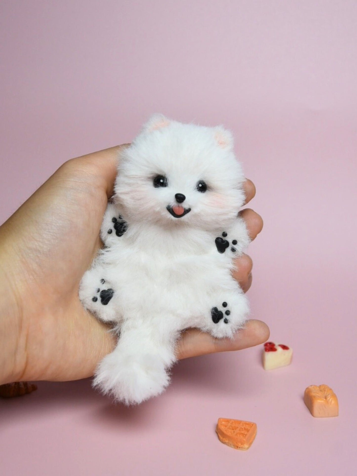 Peluche de Pomerania en miniatura, juguete de apoyo emocional, miniatura de perro, juguetes para casa de muñecas Blythe OB11/Barbie/BJD, llavero de perro, mascota realista de peluche - 1