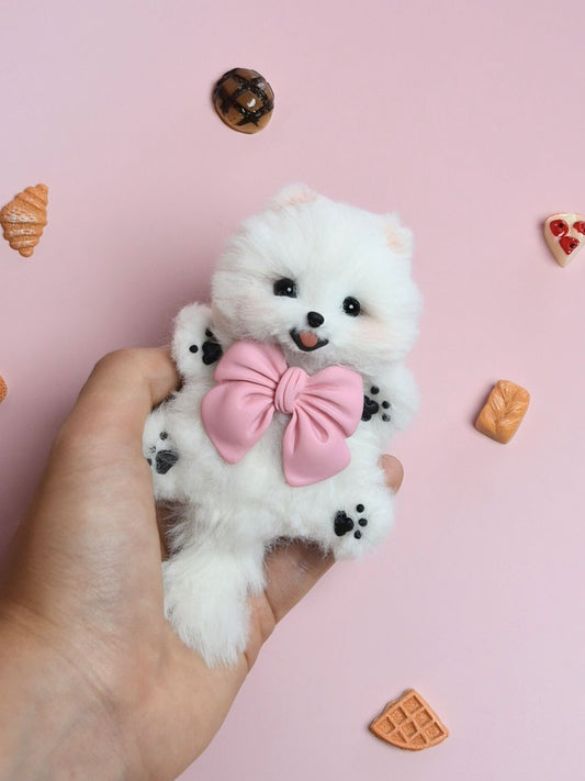 Pomeranian Miniature Plush Toy,Emotional Support, Dog Miniature,Doll House Toys Blythe Ob11/Barbie/Bjd Doll Dog Keychain Realistic Pet Plush-1