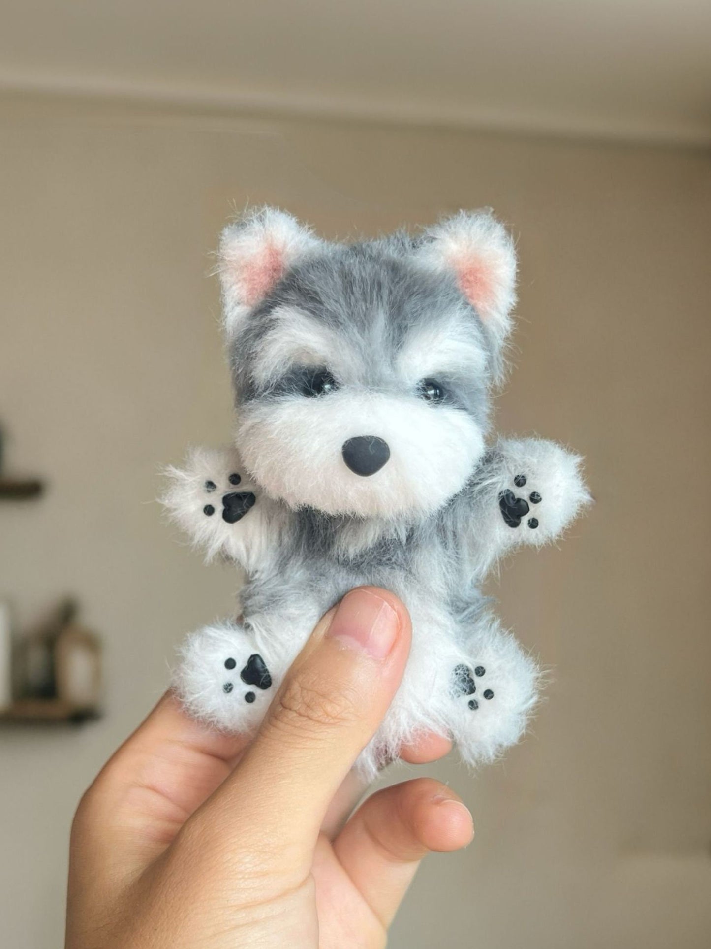 Schnauzer Miniature Plush Toy,Emotional Support, Dog Miniature,Doll House Toys Blythe Ob11/Barbie/Bjd Doll Dog Keychain Realistic Pet Plush