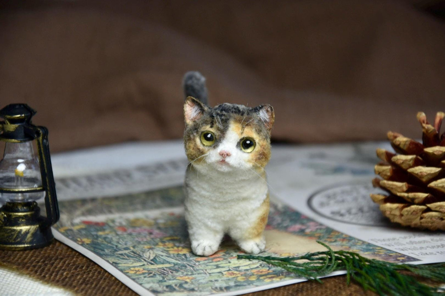 Miniature Cat Toy 2-Inch Tall | Calico Cat Plush | Miniature Figurine | Custom Pet Plush for Dollhouses | Carry Your mini Pet everywhere