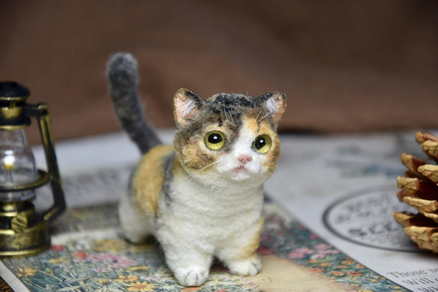 Miniature Cat Toy 2-Inch Tall | Calico Cat Plush | Miniature Figurine | Custom Pet Plush for Dollhouses | Carry Your mini Pet everywhere