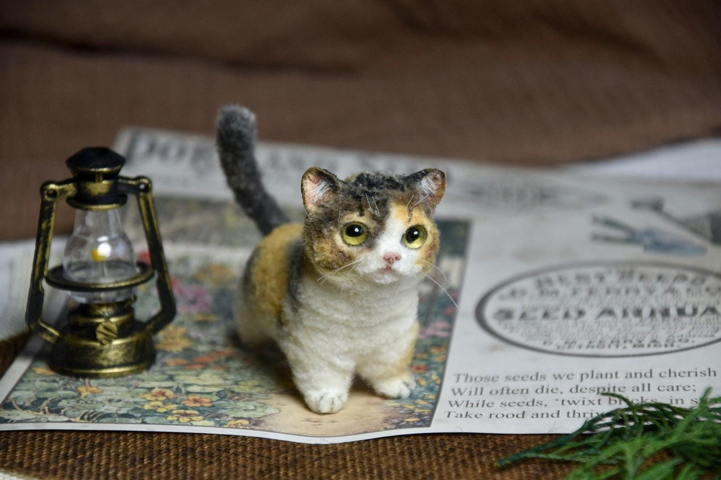Miniature Cat Toy 2-Inch Tall | Calico Cat Plush | Miniature Figurine | Custom Pet Plush for Dollhouses | Carry Your mini Pet everywhere
