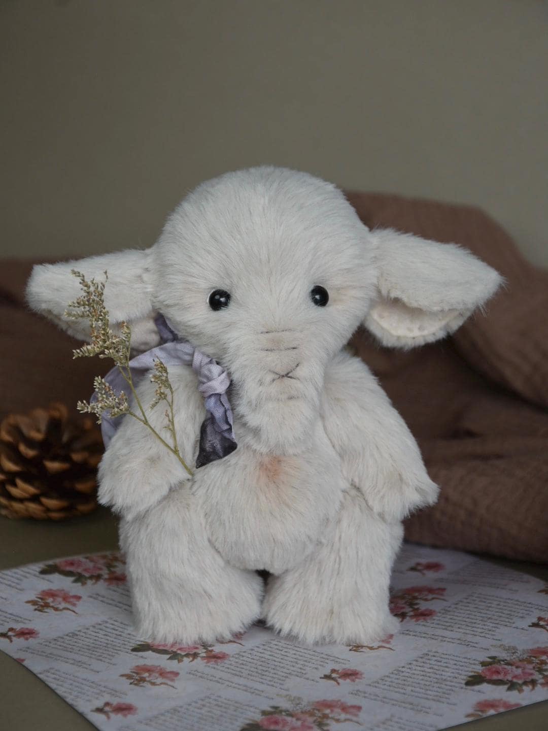 Handmade Baby Elephant Princess Plush, custom colors plush toy, unique baby shower gift, holiday gift idea, lifelike elephant stuffed animal